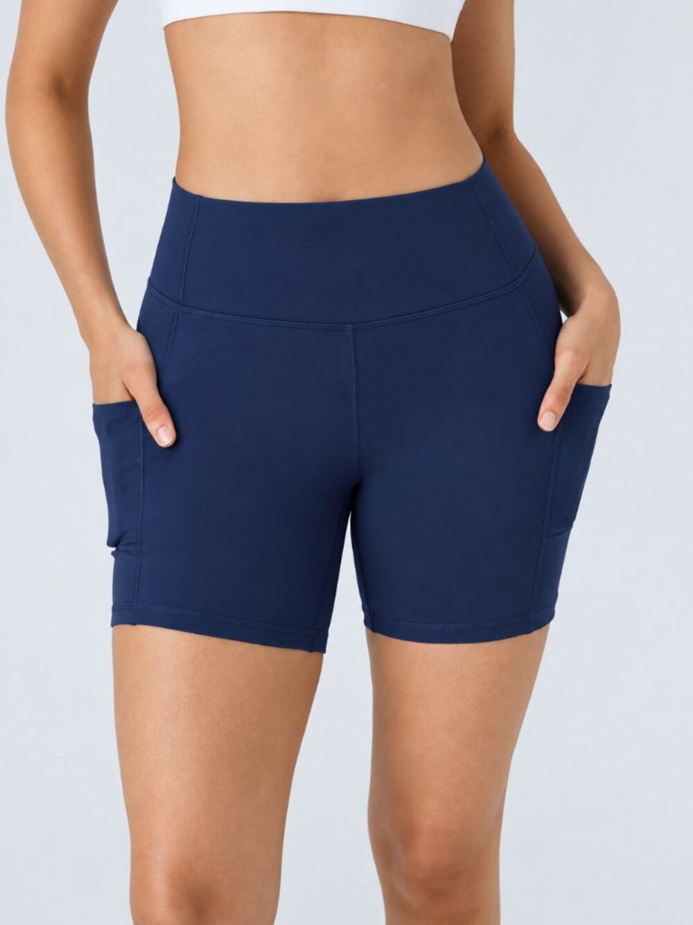 Halara Navy Blue High Waisted Pocket Running Biker Shorts - 50% off Retail